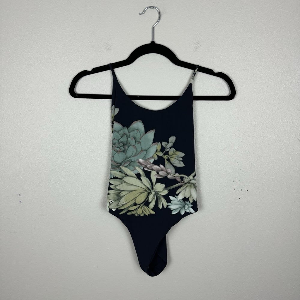 Stillwater The Brand One Piece Swimsuit Size XS Black Green Succulent Floral Tie